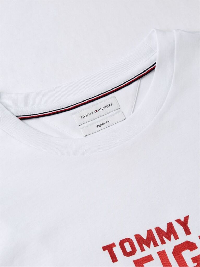 White Contrast Logo Crew Neck Jersey T-Shirt  Men