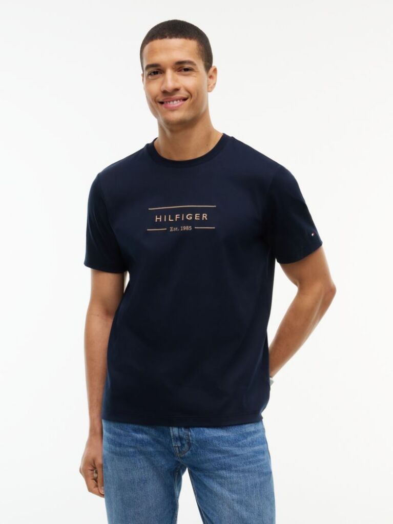 Μπλε T-Shirt Με Λογότυπο Και Interlock Πλέξη   Άνδρες