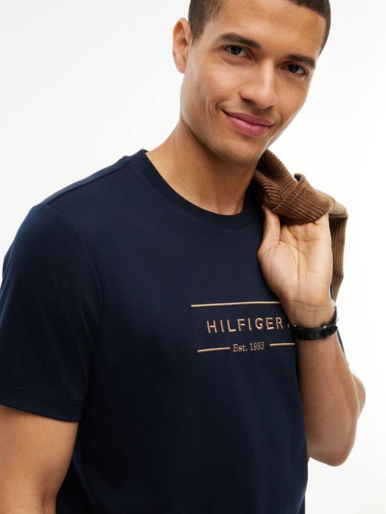 Μπλε T-Shirt Με Λογότυπο Και Interlock Πλέξη   Άνδρες