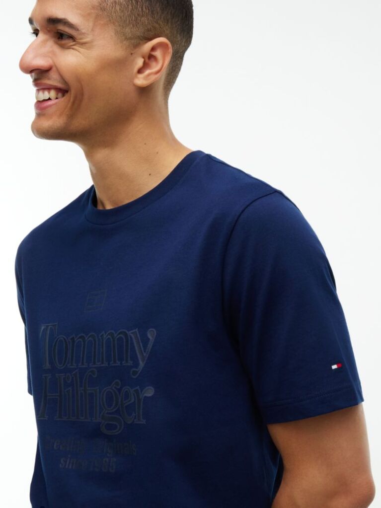 Μπλε Βαμβακερό T-Shirt Με Tonal Σχέδιο  Άνδρες