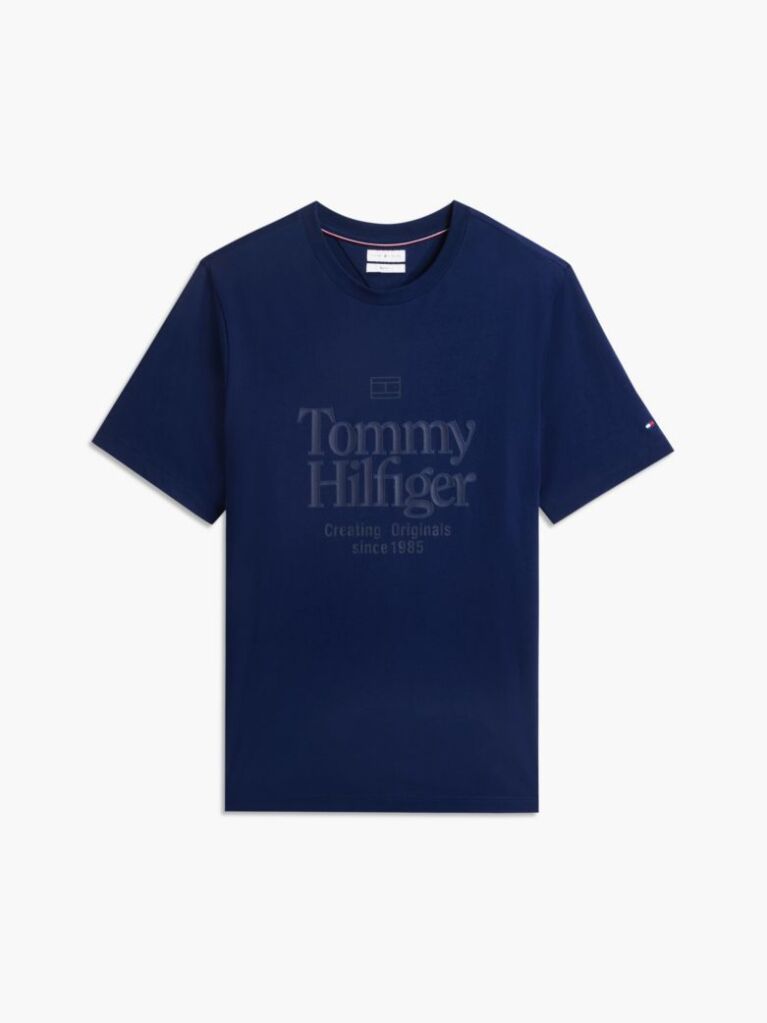 Μπλε Βαμβακερό T-Shirt Με Tonal Σχέδιο  Άνδρες