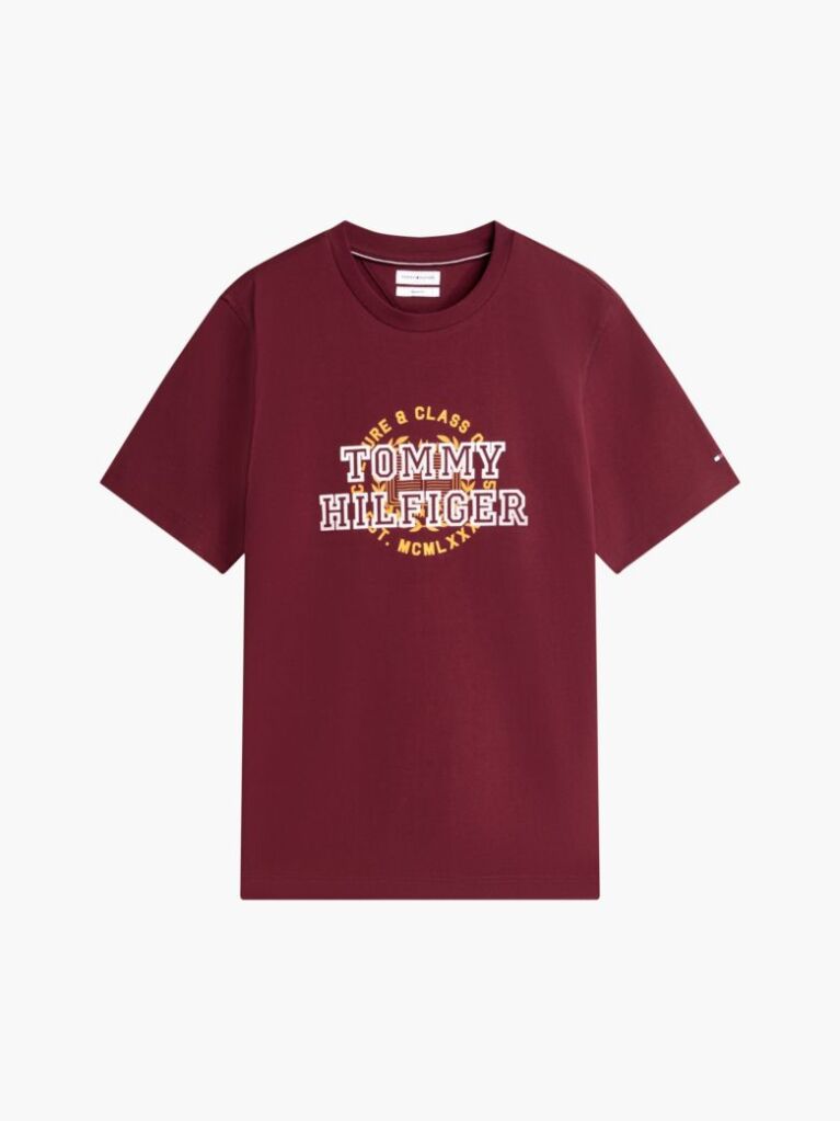Κόκκινο Βαμβακερό T-Shirt Με Varsity Λογότυπο  Άνδρες
