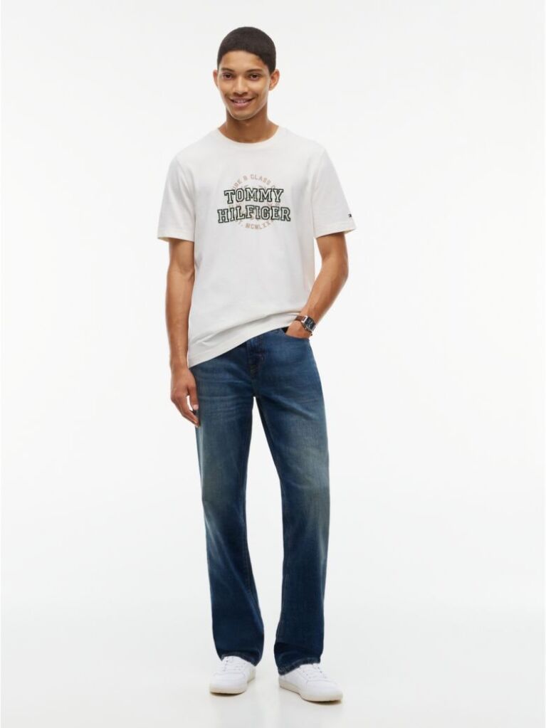 Μπεζ Βαμβακερό T-Shirt Με Varsity Λογότυπο  Άνδρες
