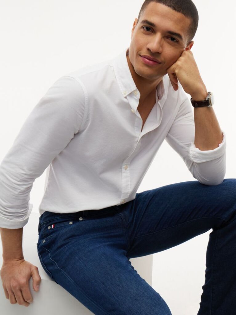 Blue Denton Slim Straight Faded Jeans  Men