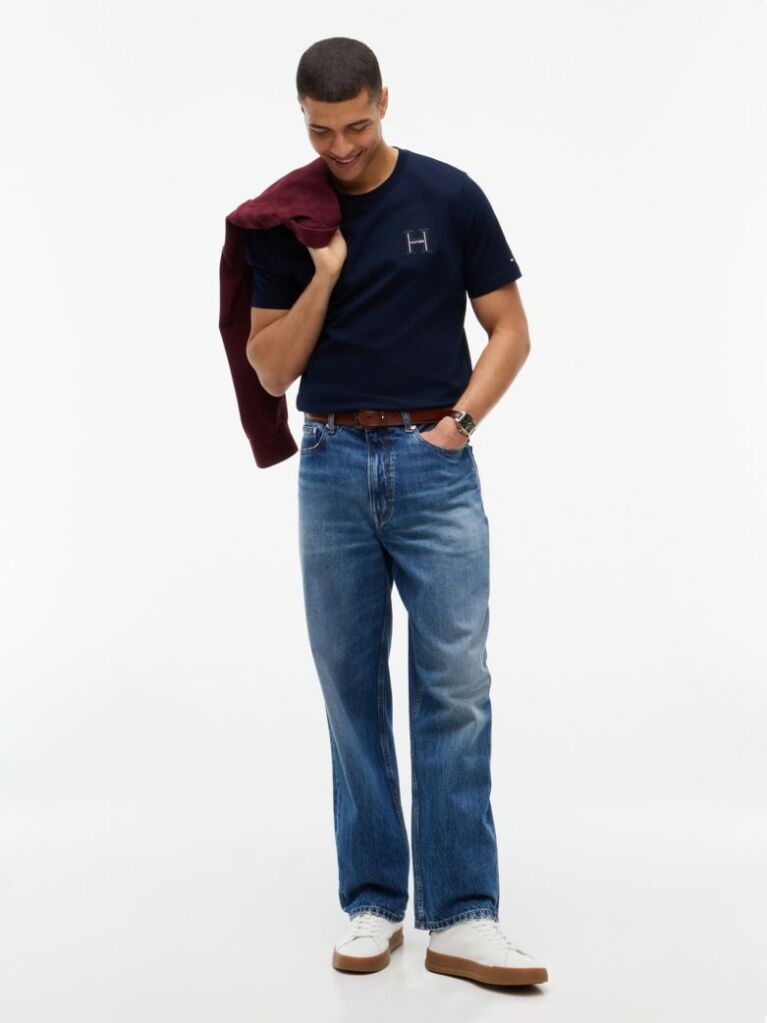 Blue Varsity Logo Embroidery Crew Neck T-Shirt  Men