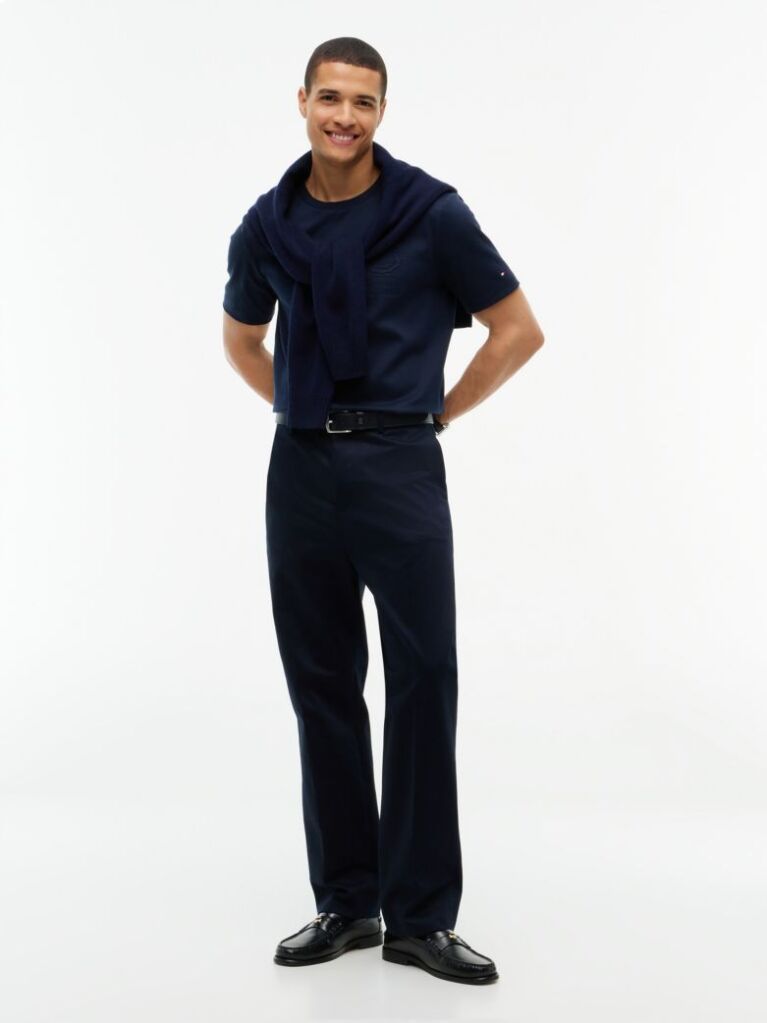 Blue Embossed Logo Interlock Knit T-Shirt  Men