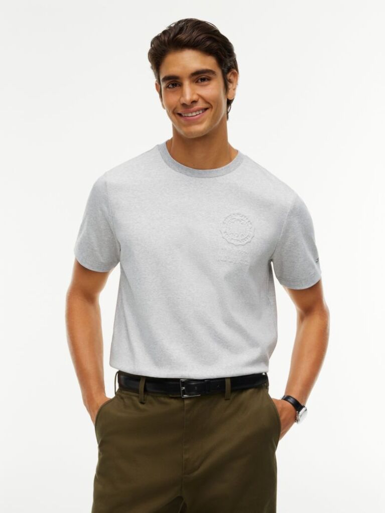 Grey Embossed Logo Interlock Knit T-Shirt  Men