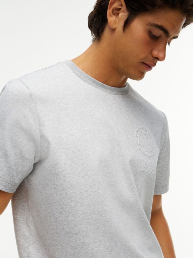 Grey Embossed Logo Interlock Knit T-Shirt  Men