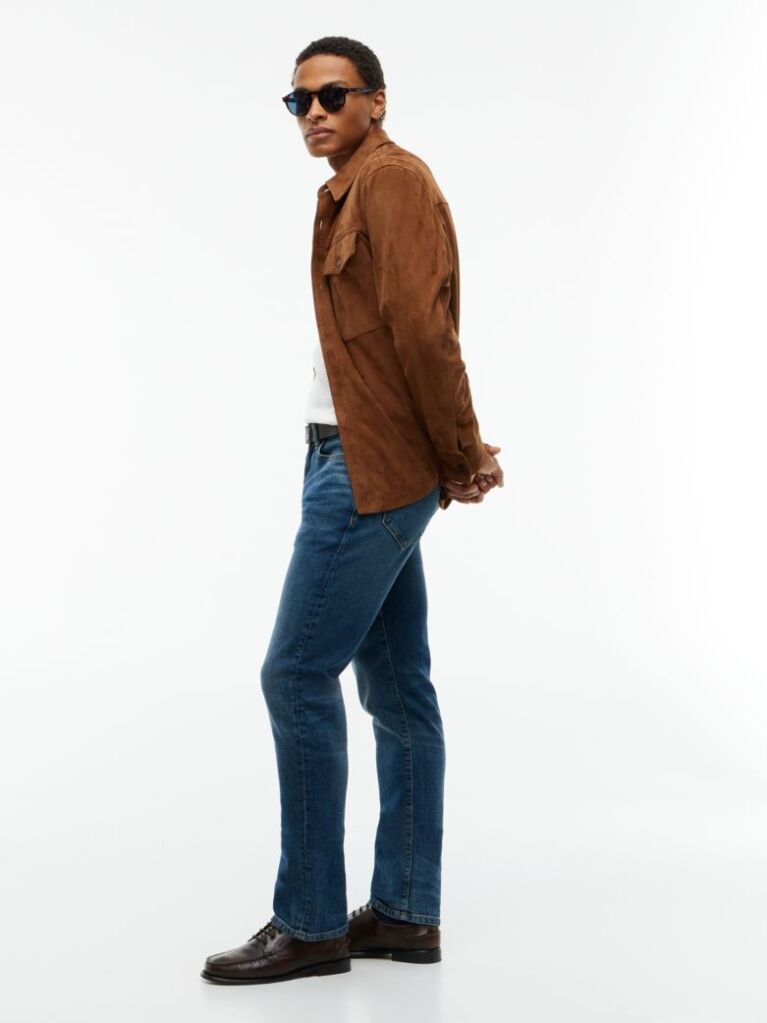 Blue Denton Slim Straight Whiskered Jeans  Men