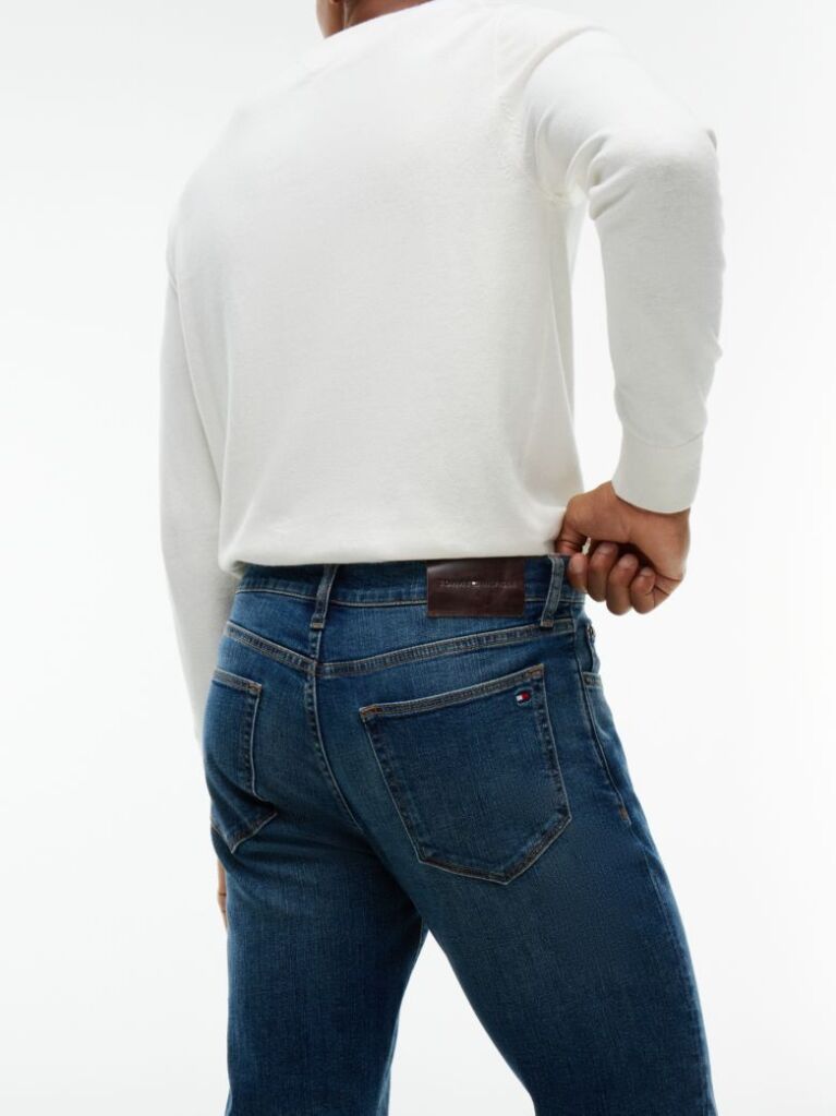 Blue Denton Slim Straight Whiskered Jeans  Men