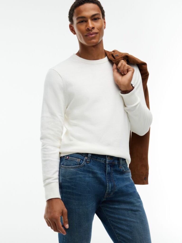 Blue Denton Slim Straight Whiskered Jeans  Men