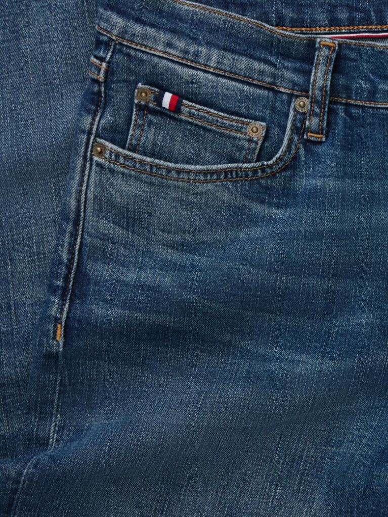 Blue Denton Slim Straight Whiskered Jeans  Men