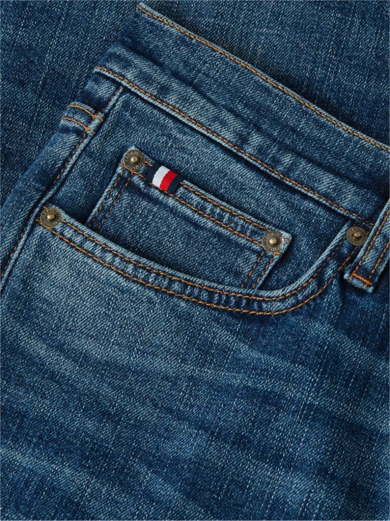 Blue Denton Slim Straight Whiskered Jeans  Men