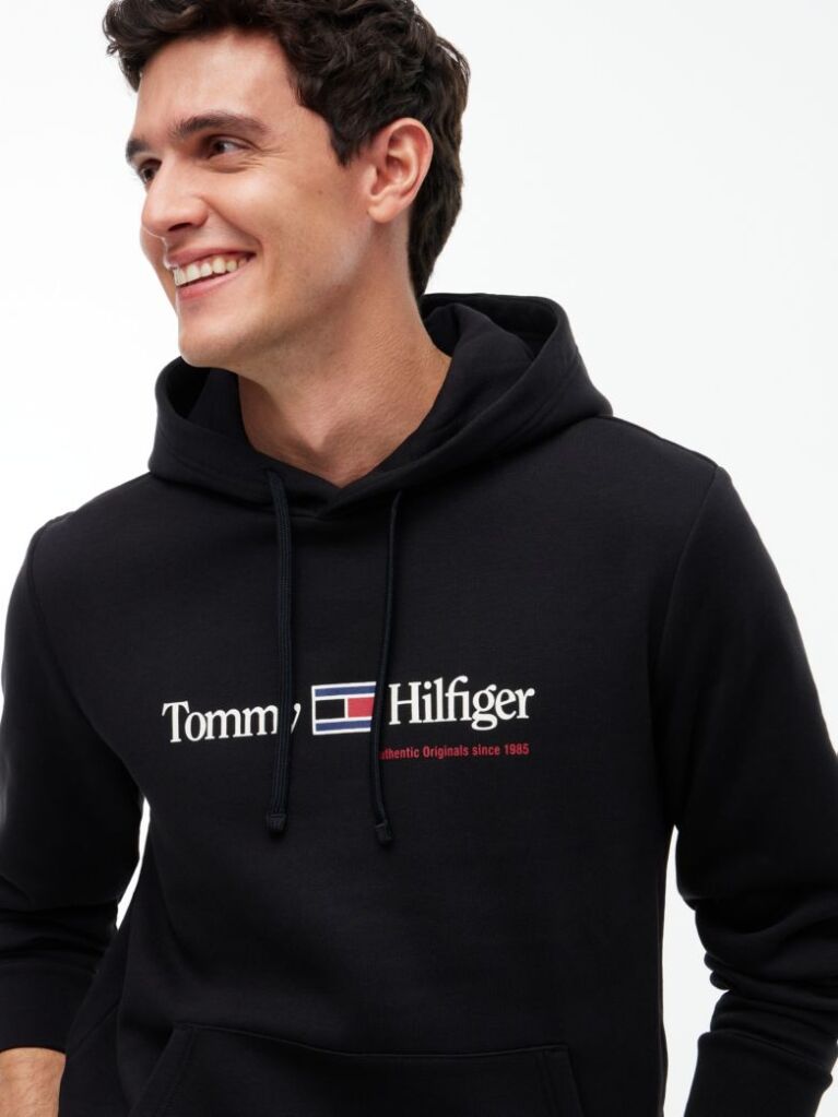 Black Logo Fleece Drawstring Hoody  Men