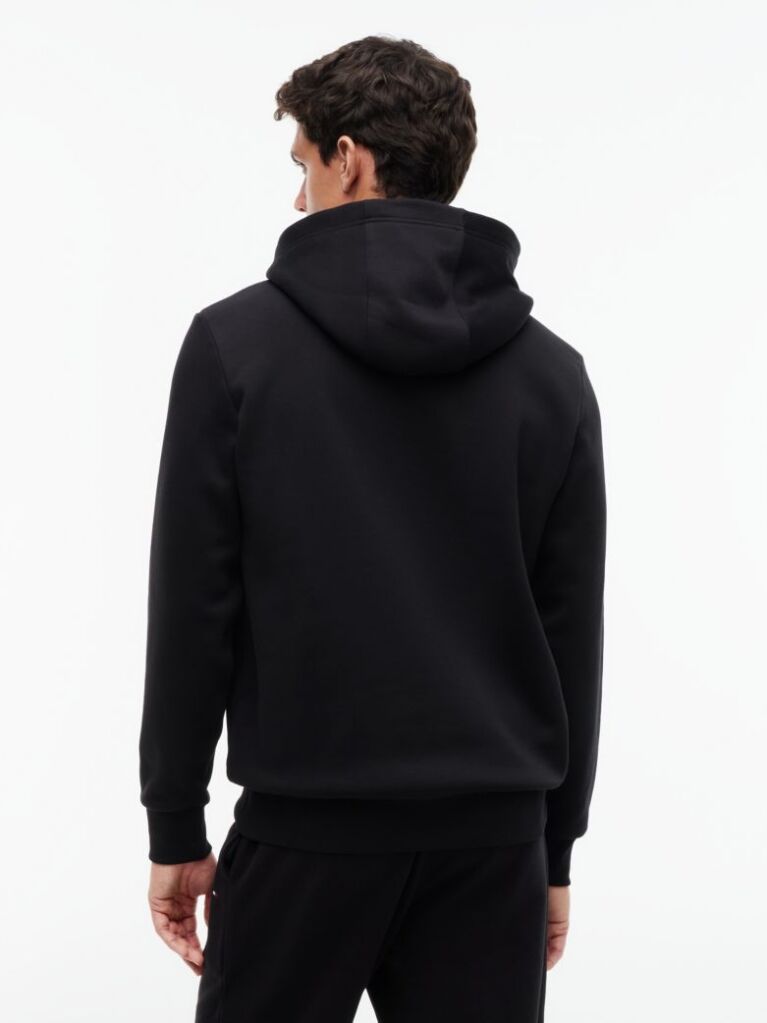 Black Logo Fleece Drawstring Hoody  Men