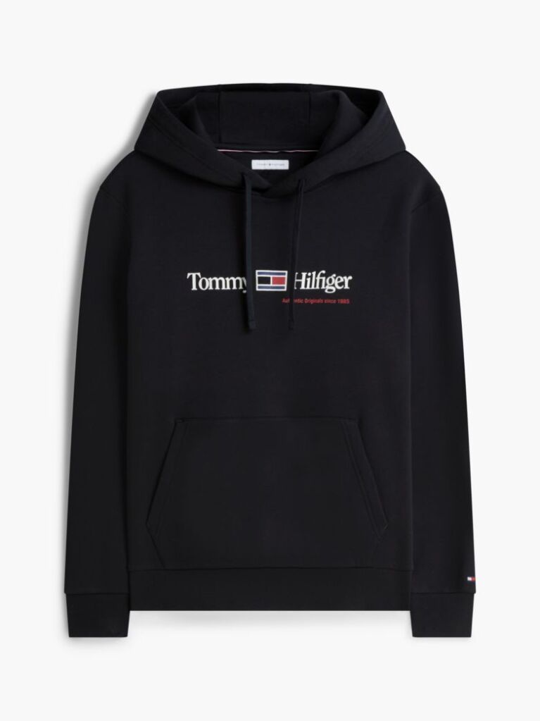 Black Logo Fleece Drawstring Hoody  Men