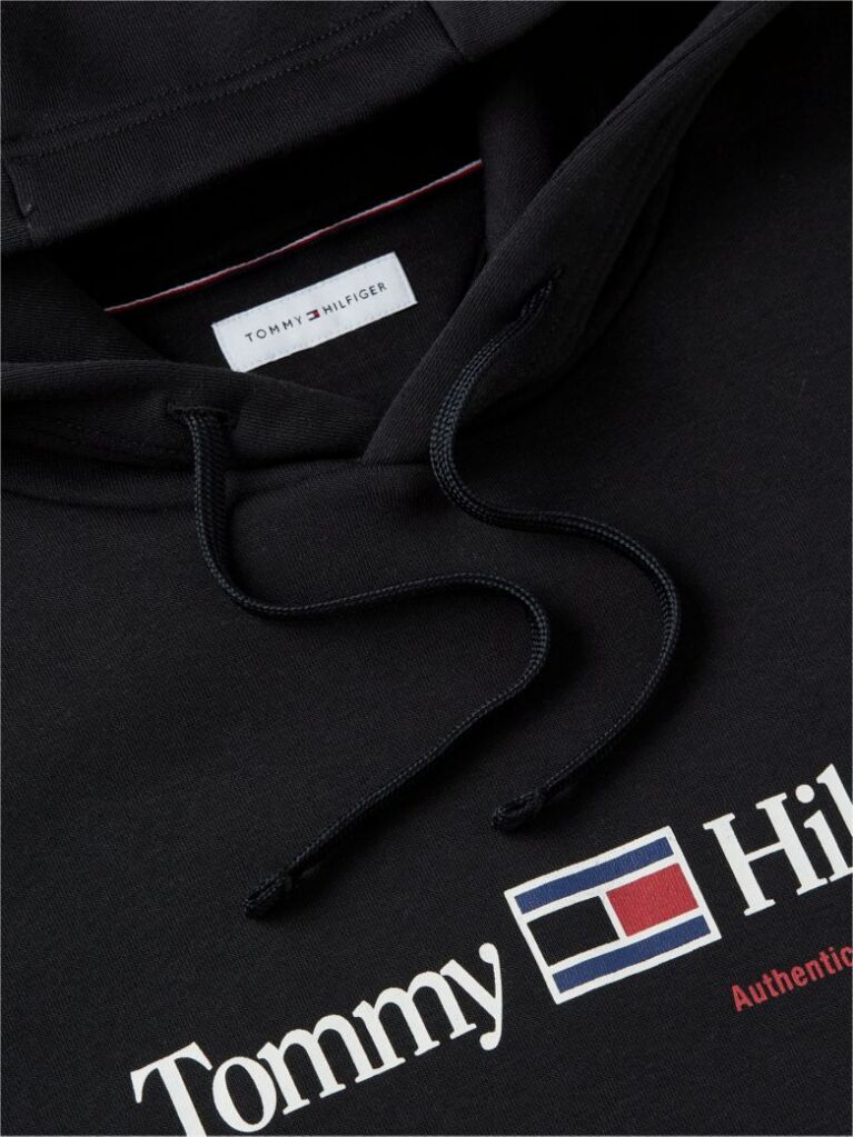 Black Logo Fleece Drawstring Hoody  Men