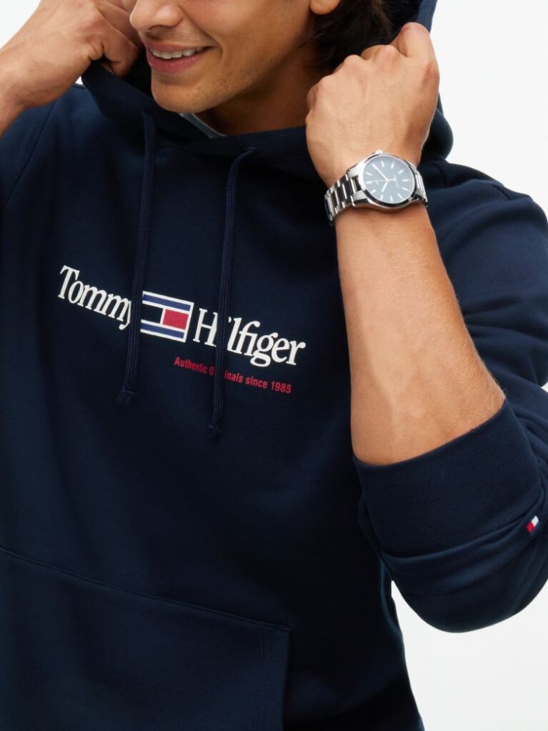 Blue Logo Fleece Drawstring Hoody  Men