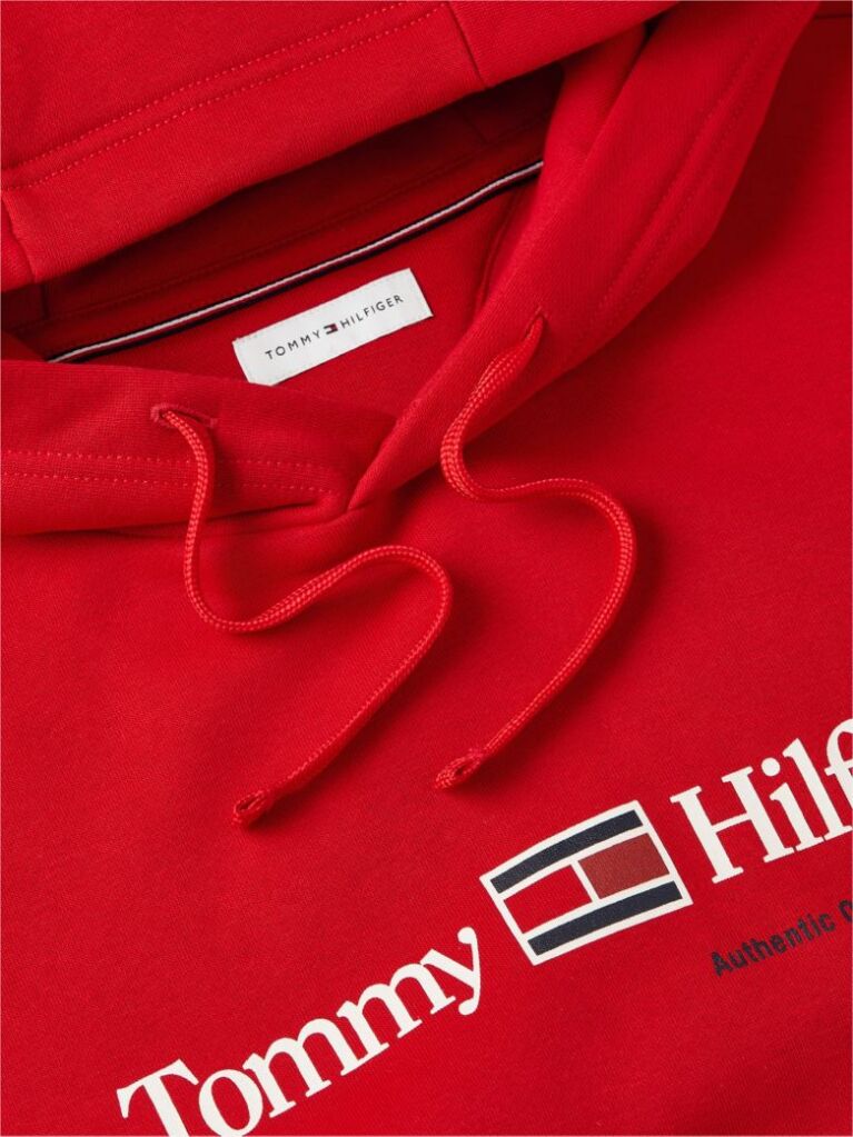 Red Logo Fleece Drawstring Hoody  Men