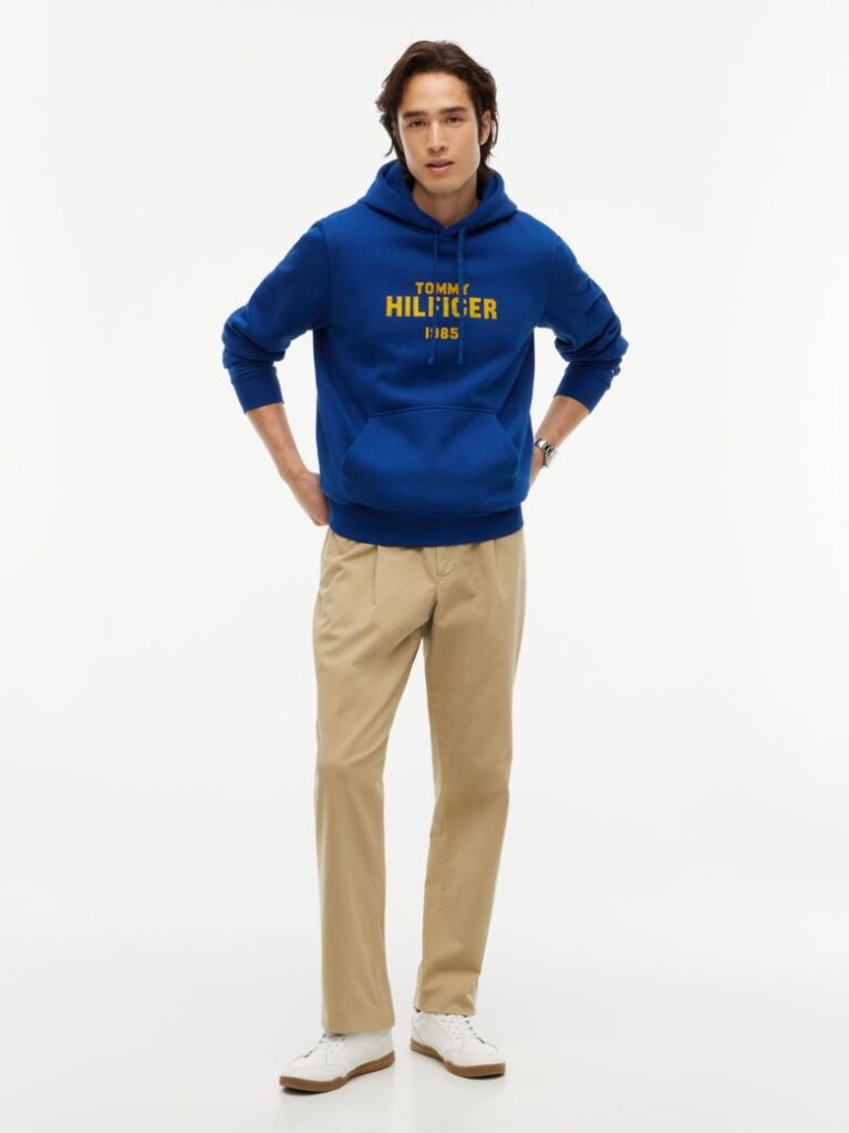 Μπλε Fleece Hoody Με Κεντητό Λογότυπο  Άνδρες