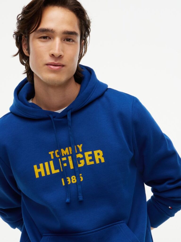 Μπλε Fleece Hoody Με Κεντητό Λογότυπο  Άνδρες