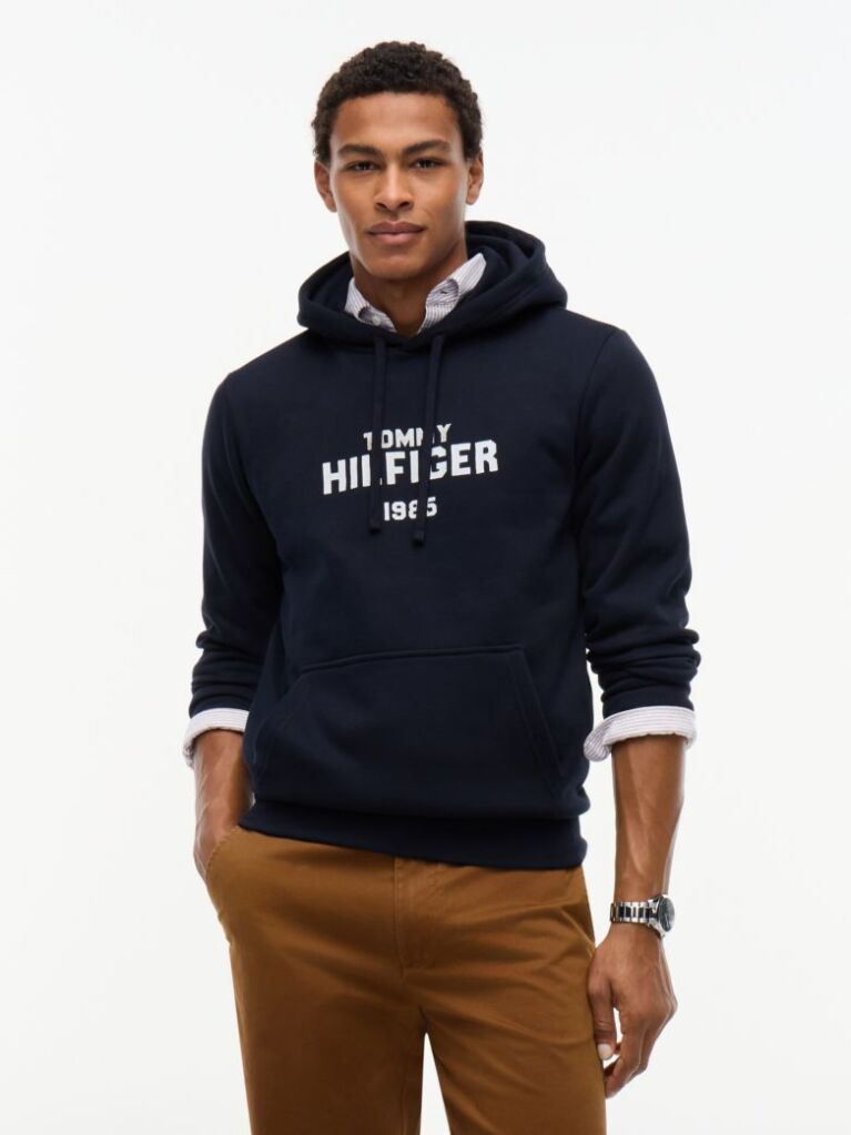 Blue Logo Embroidery Fleece Hoody  Men