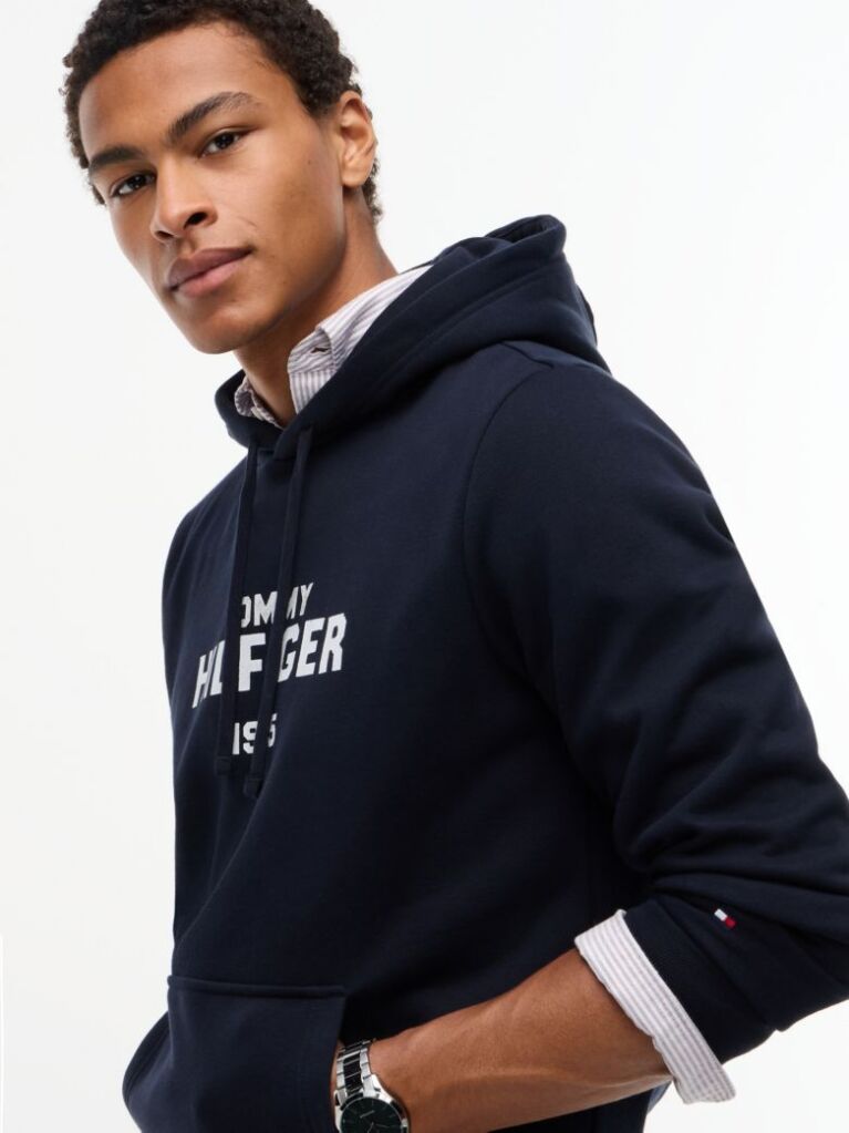 Blue Logo Embroidery Fleece Hoody  Men