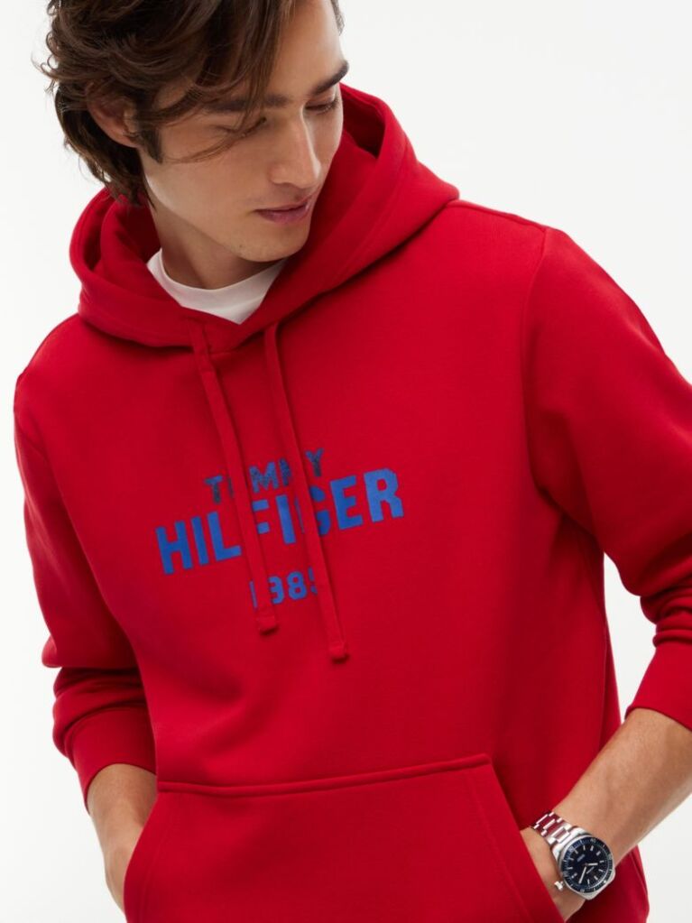 Κόκκινο Fleece Hoody Με Κεντητό Λογότυπο  Άνδρες