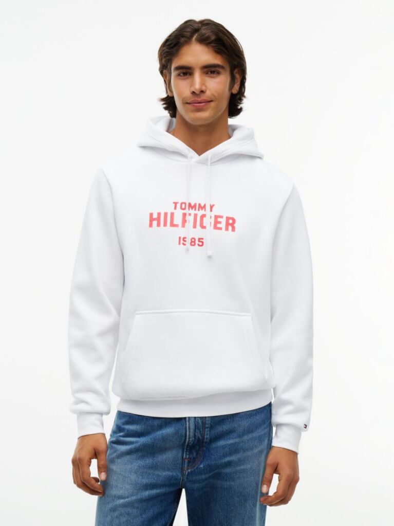 White Logo Embroidery Fleece Hoody  Men
