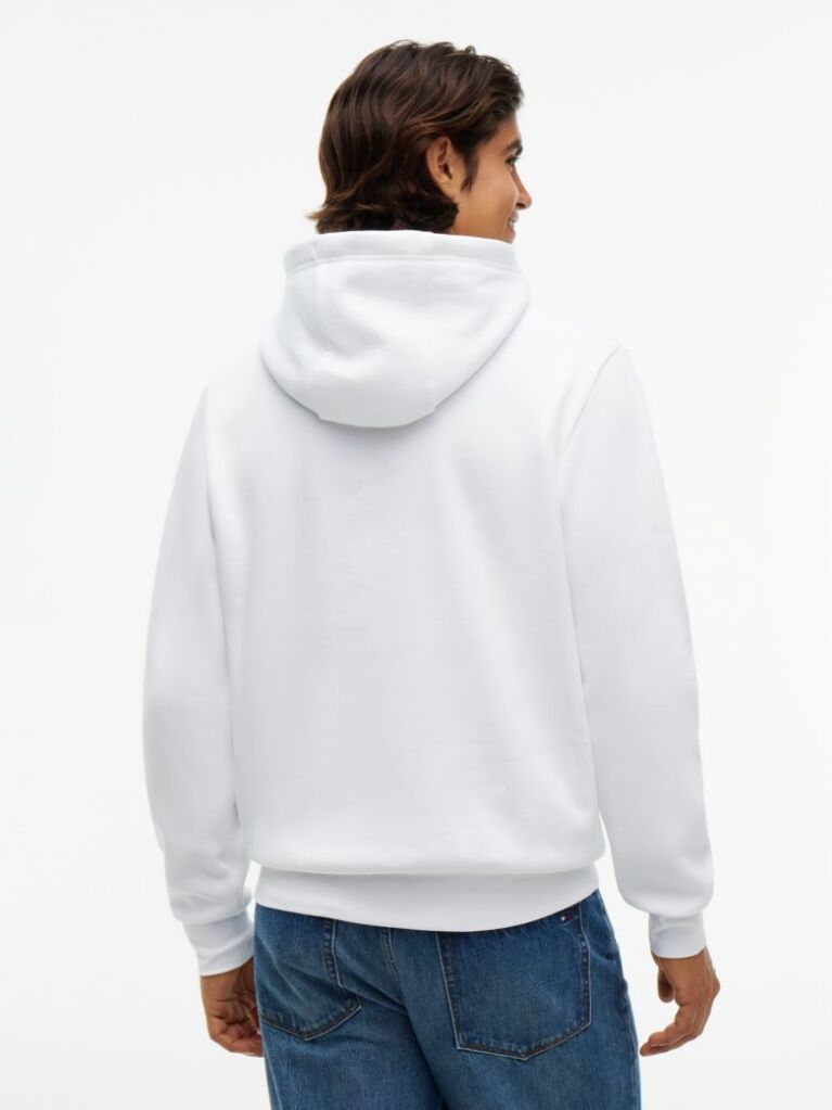 White Logo Embroidery Fleece Hoody  Men