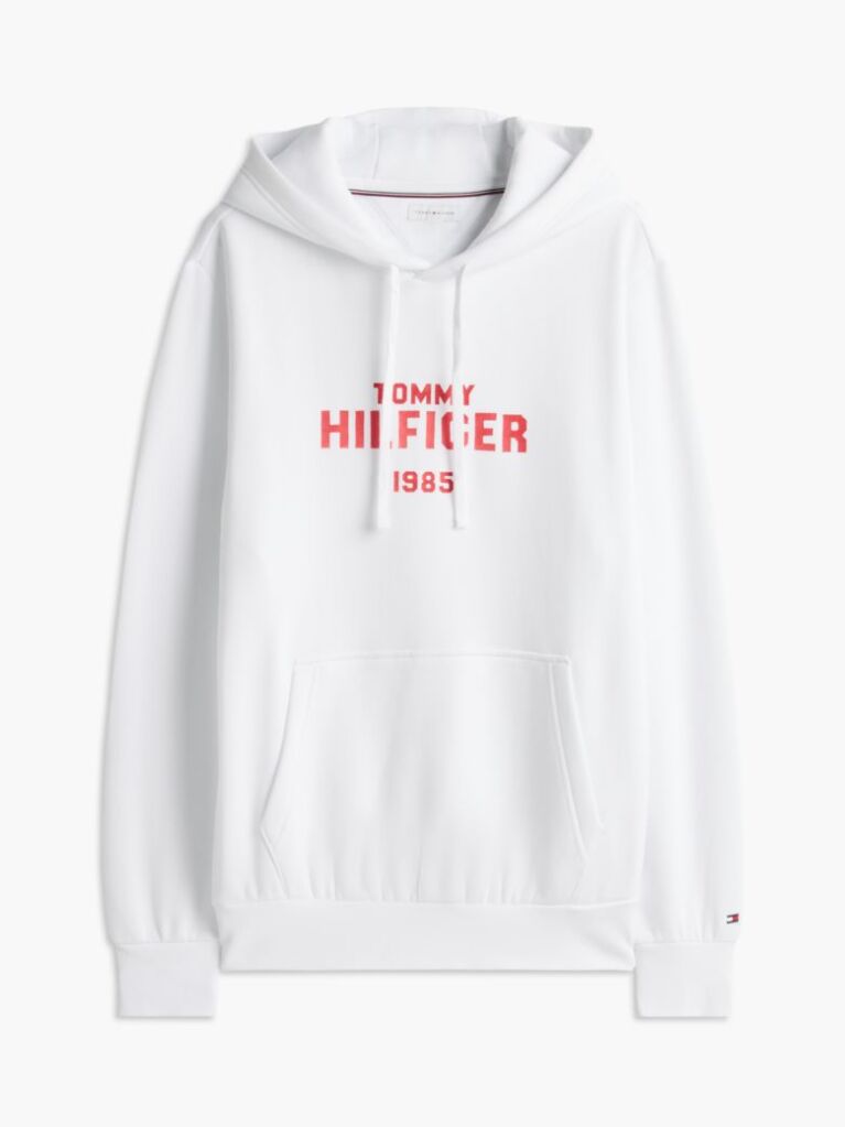 White Logo Embroidery Fleece Hoody  Men