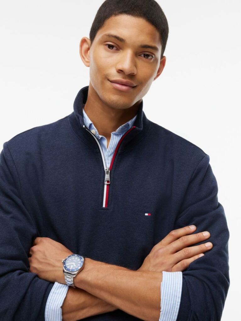 Blue Global Stripe Terry Quarter-Zip Sweatshirt  Men