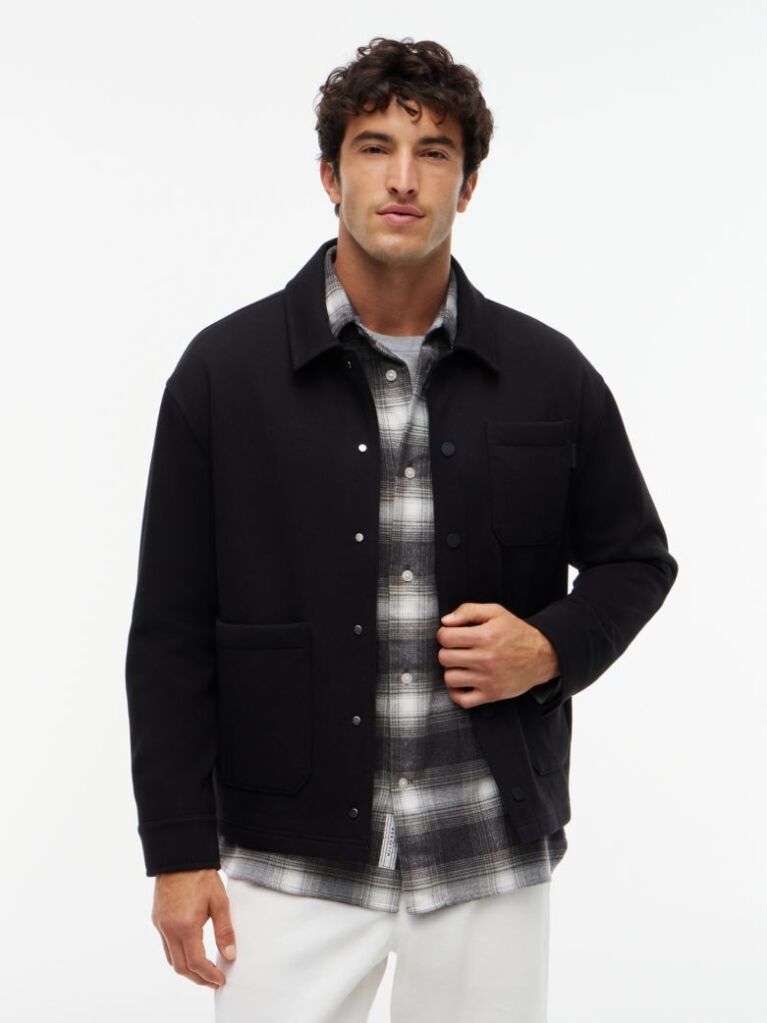Black Mixed Texture Relaxed Chore Jacket  Men