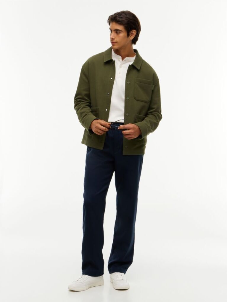 Green Mixed Texture Relaxed Chore Jacket  Men