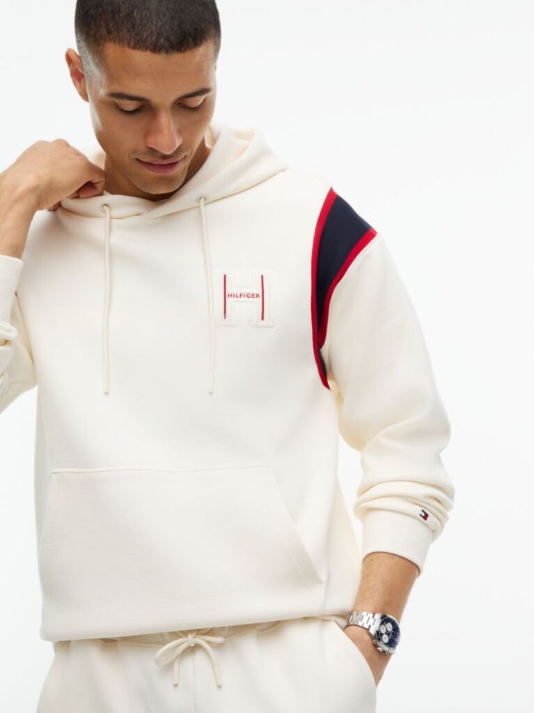 Μπεζ Hoody Με Varsity Λογότυπο Και Λεπτομέρεια Σε Αντίθεση  Άνδρες