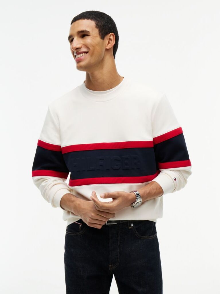 Beige Colour-Blocked Intecho Knit Sweatshirt  Men