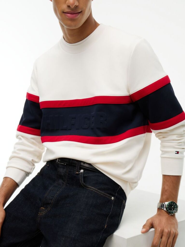 Beige Colour-Blocked Intecho Knit Sweatshirt  Men