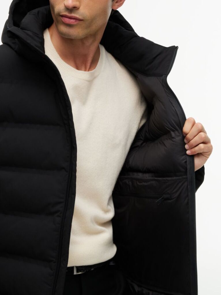 Black Performance Tech Padded Hooded Jacket  Men