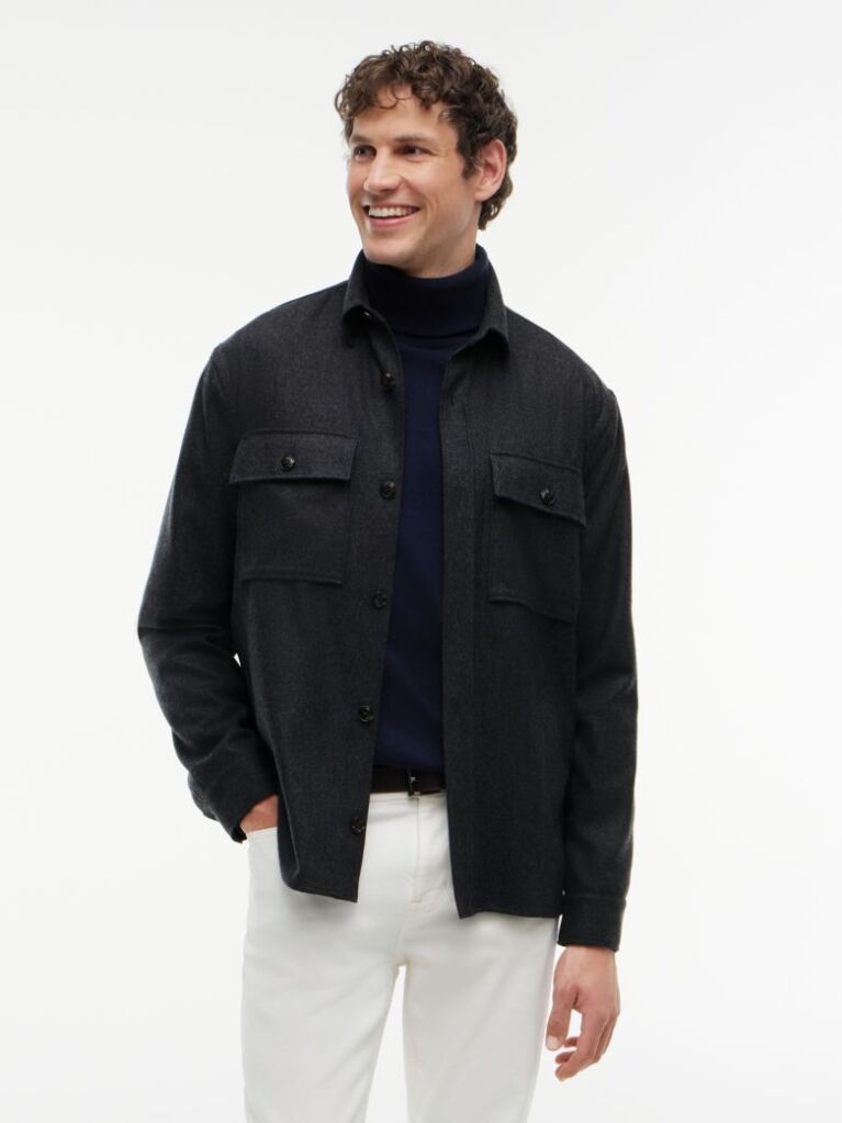 Γκρι New York Φανελένιο Overshirt Σε Κανονική Γραμμή  Άνδρες