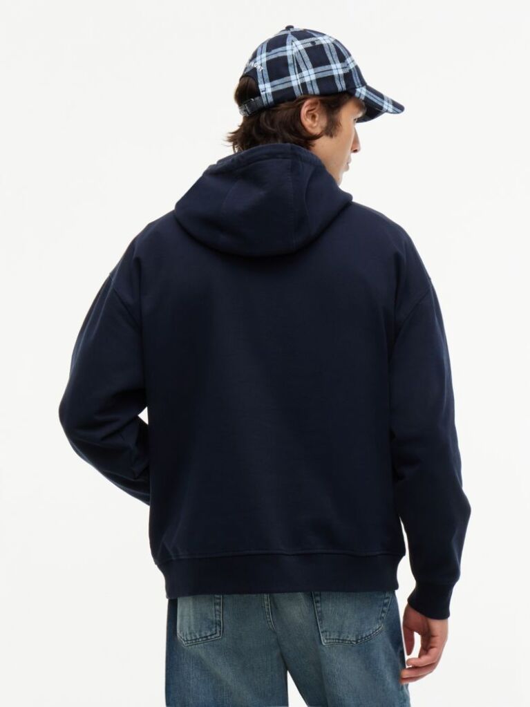 Blue Washed Flag Logo Fleece Relaxed Hoody  Men