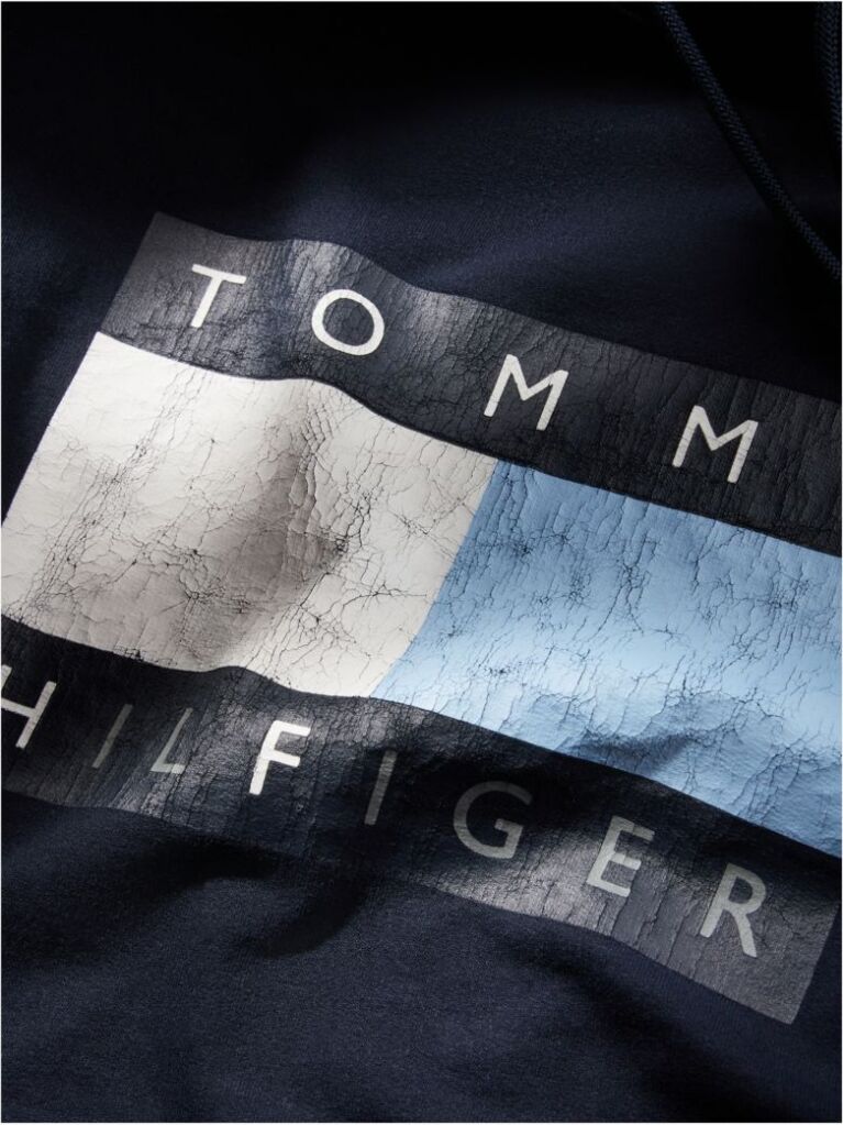 Blue Washed Flag Logo Fleece Relaxed Hoody  Men