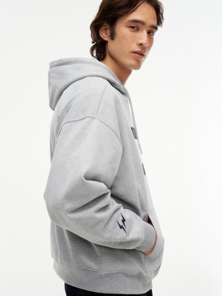 Grey Washed Flag Logo Fleece Relaxed Hoody  Men