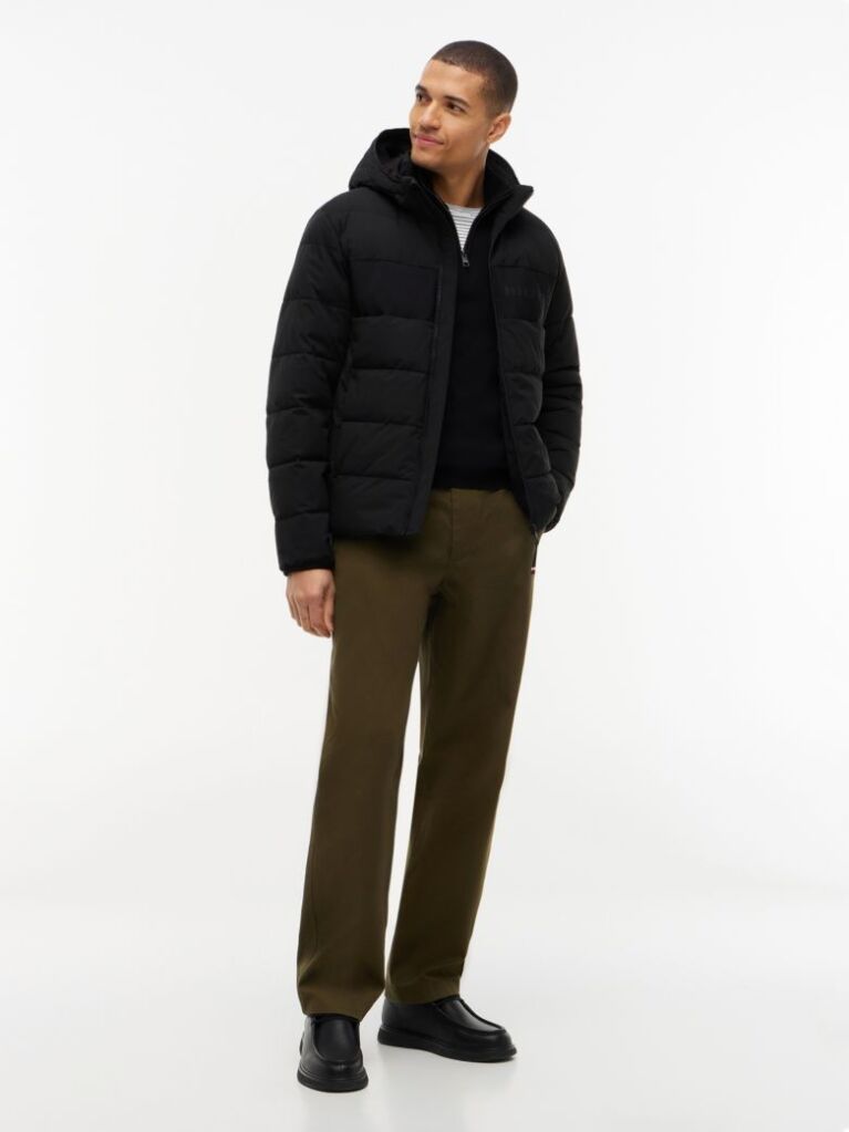 Black Double-Layer Hooded Puffer Jacket  Men