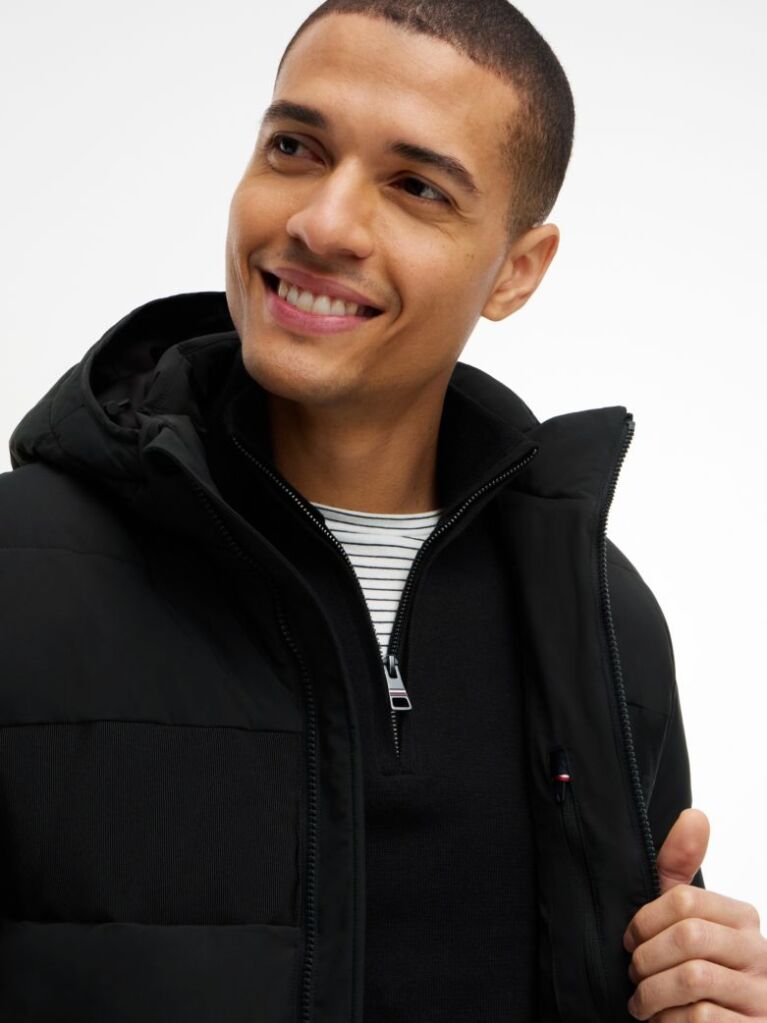 Black Double-Layer Hooded Puffer Jacket  Men