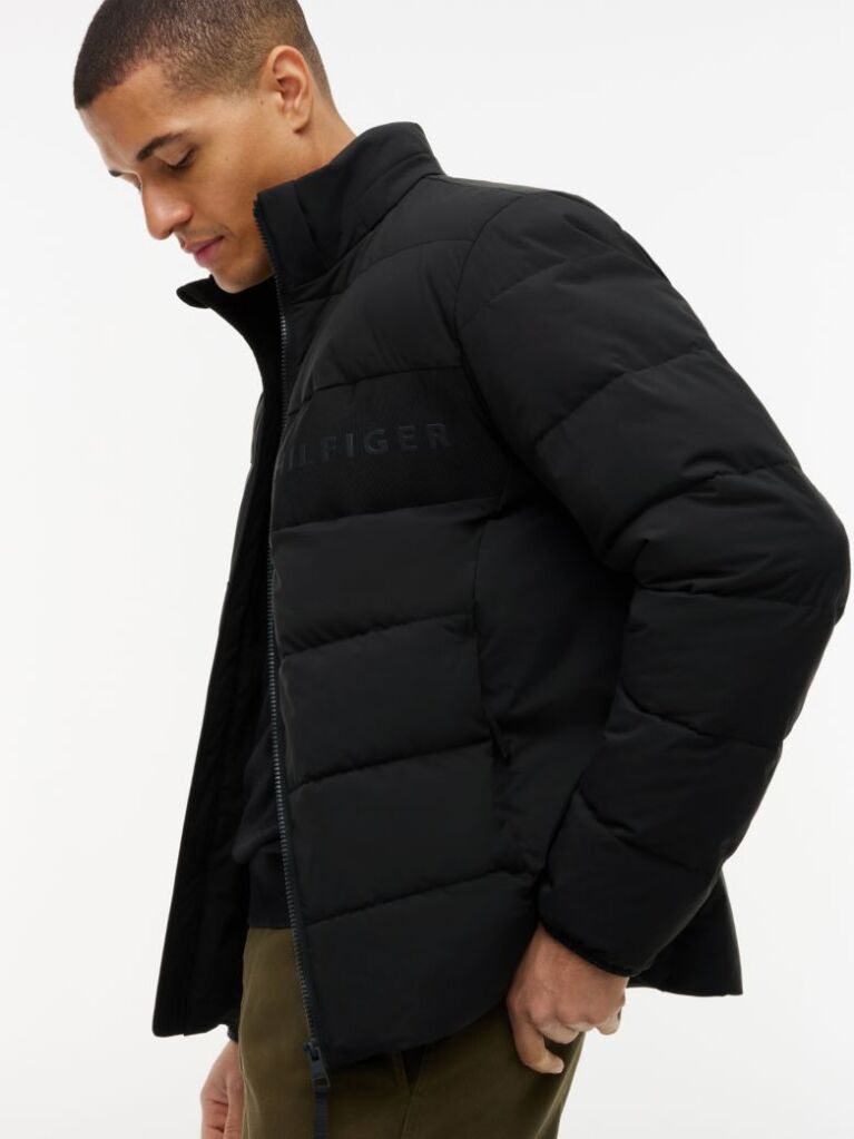 Black Double-Layer Hooded Puffer Jacket  Men
