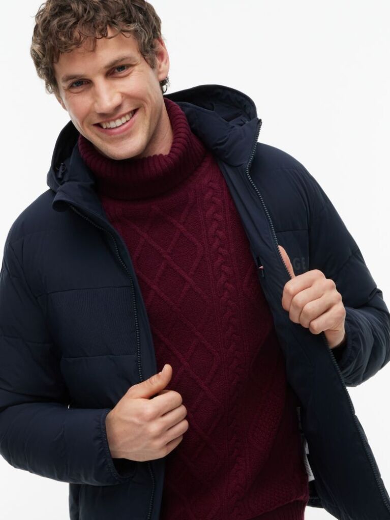 Blue Double-Layer Hooded Puffer Jacket  Men