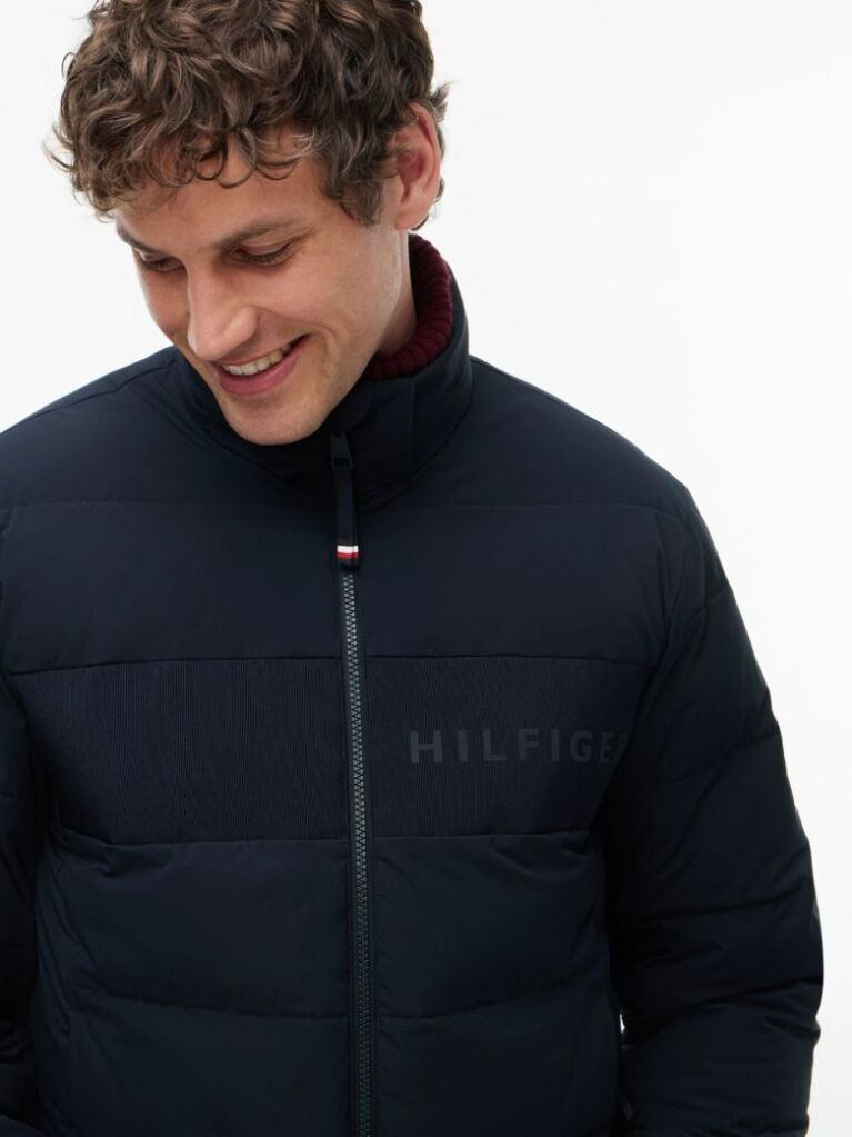 Blue Double-Layer Hooded Puffer Jacket  Men