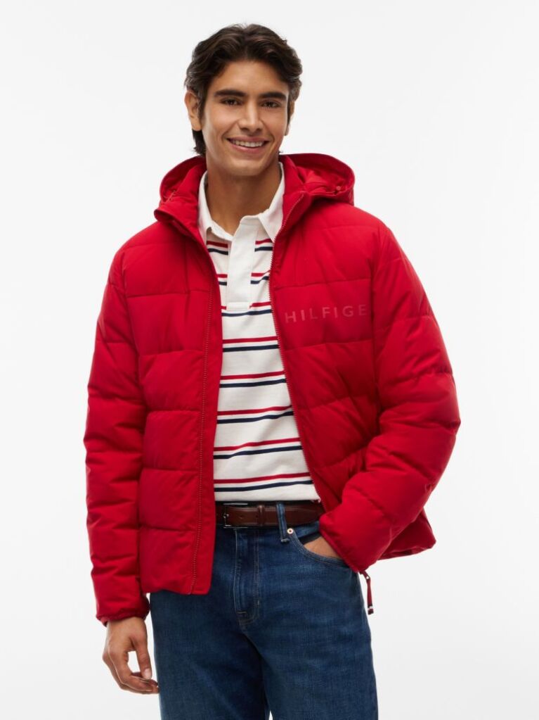Red Double-Layer Hooded Puffer Jacket  Men