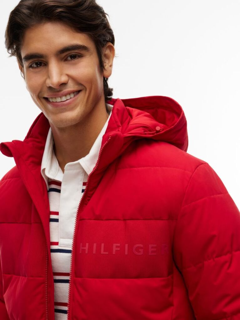 Red Double-Layer Hooded Puffer Jacket  Men