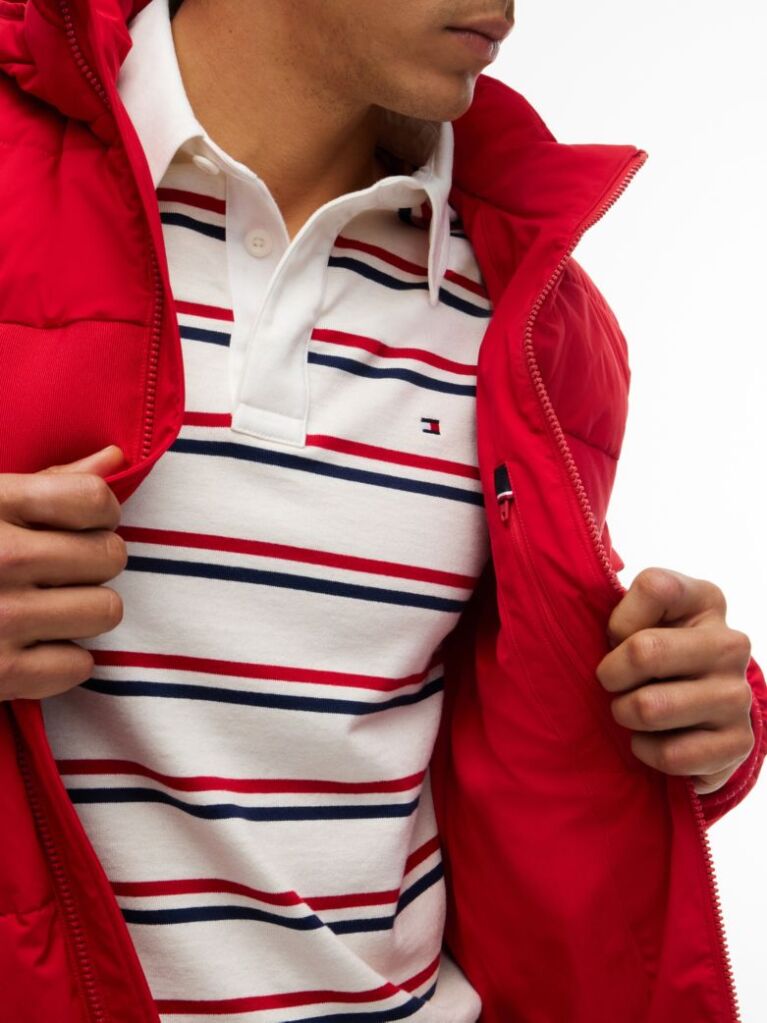 Red Double-Layer Hooded Puffer Jacket  Men